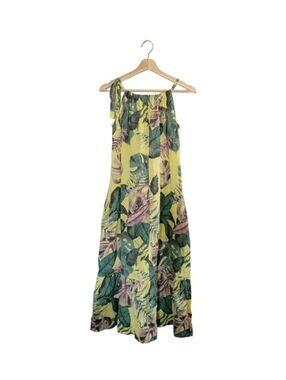 BELLAMBRA Italy LinenStrapless Tropical Print Midi Dress Size L Resortcore